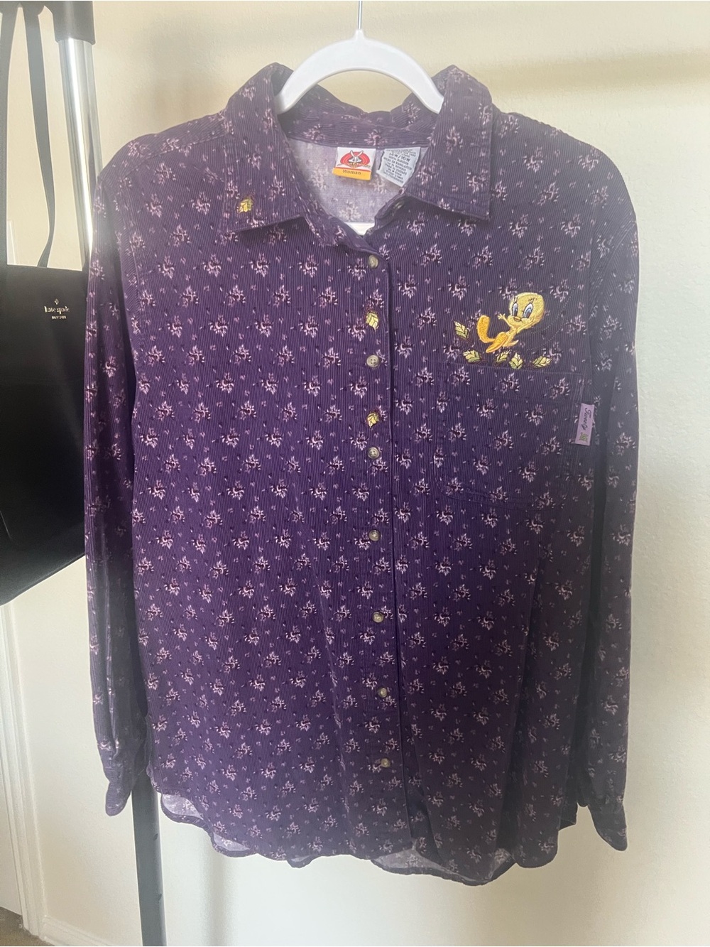 Warner Bros. Looney Tunes Floral Tweety Embroidered Button-Down Corduroy Shirt